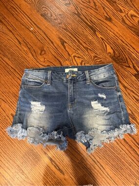 Just Black Distressed Blue Denim Frayed Hem Shorts